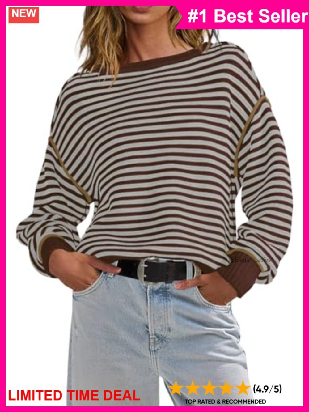 Womens Oversized Striped Boat Neck Pullover Sweater Tunic Casual Fall